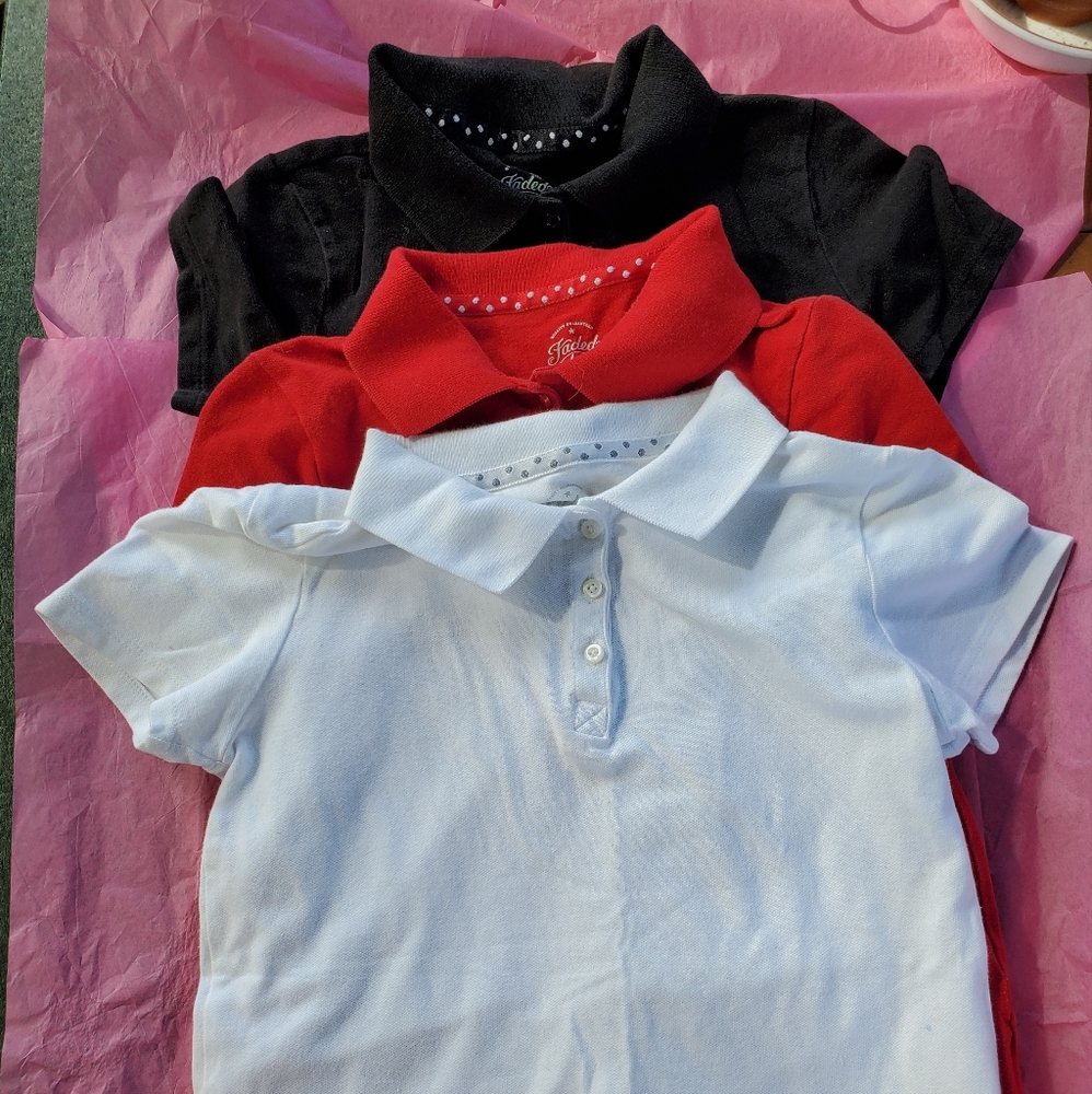 Faded Glory Girls Polo Shirt Bundle Lot Short Sleeve Uniform Tops Black Red Whit